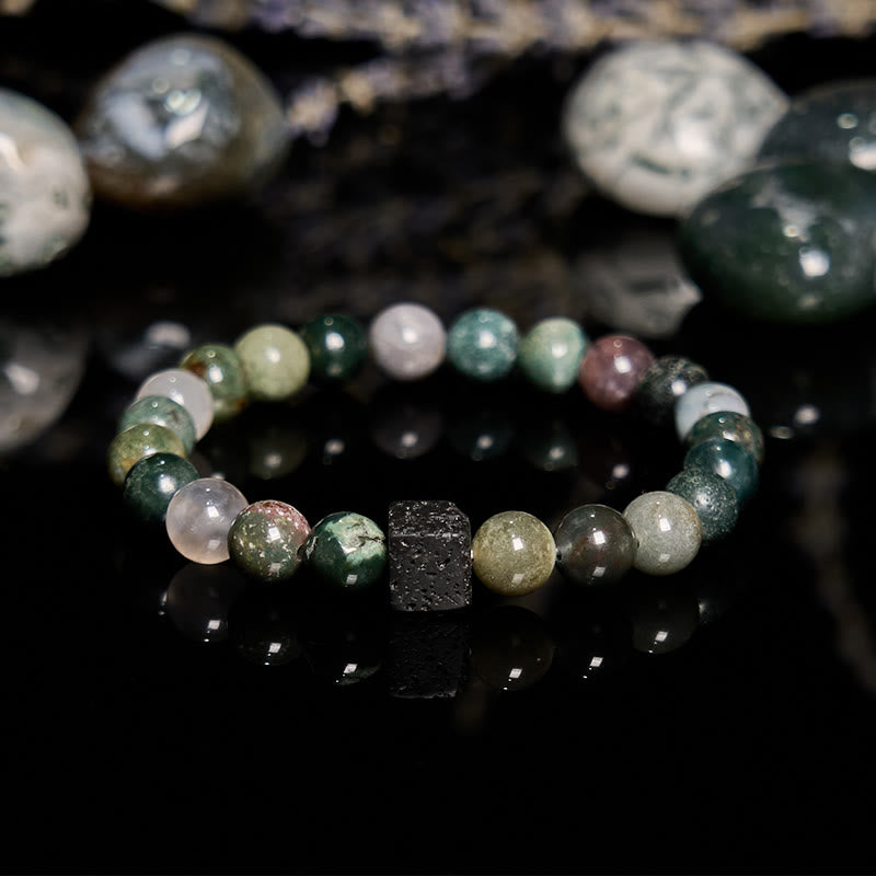Bracciale di perline in pietra lavica e agata indiana Olivenorma