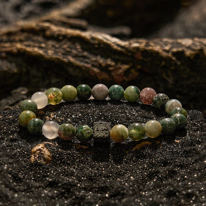 Bracciale di perline in pietra lavica e agata indiana Olivenorma