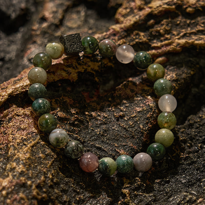 Bracciale di perline in pietra lavica e agata indiana Olivenorma
