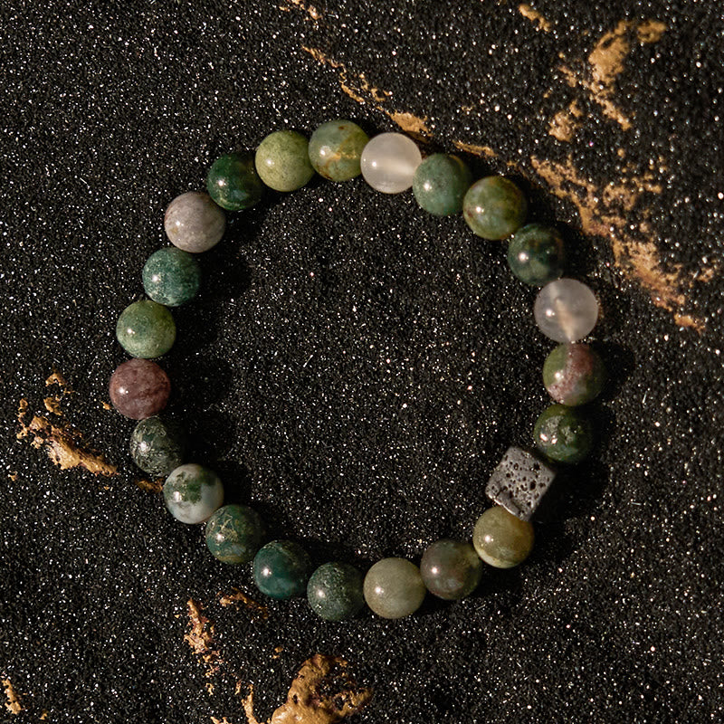 Bracciale di perline in pietra lavica e agata indiana Olivenorma