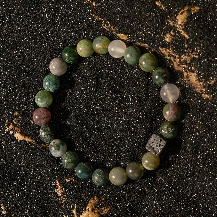 Bracciale di perline in pietra lavica e agata indiana Olivenorma