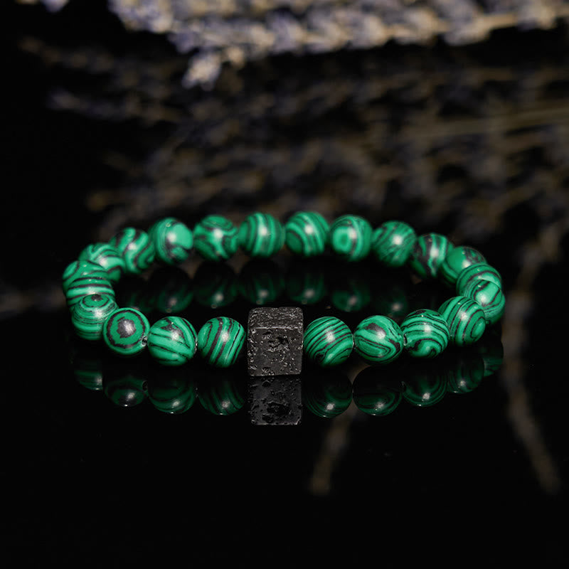Braccialetto di perline in pietra lavica e malachite Olivenorma