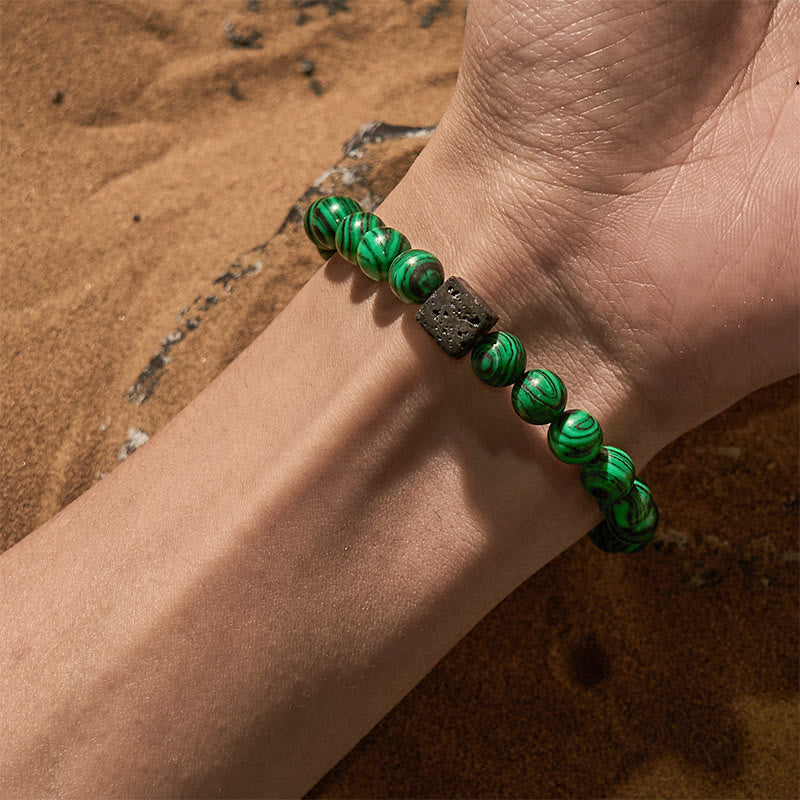 Braccialetto di perline in pietra lavica e malachite Olivenorma