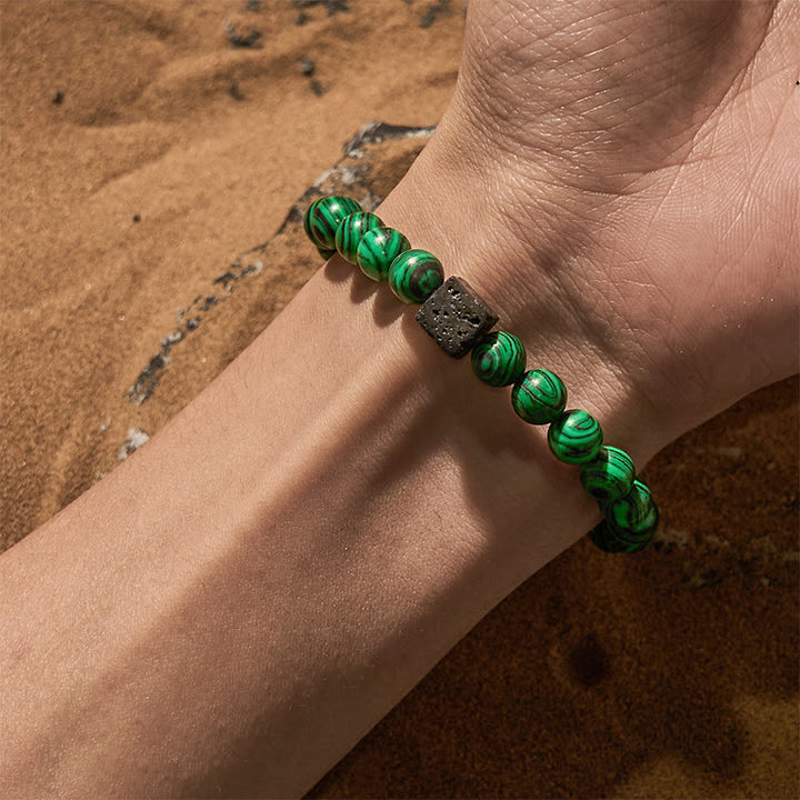 Braccialetto di perline in pietra lavica e malachite Olivenorma