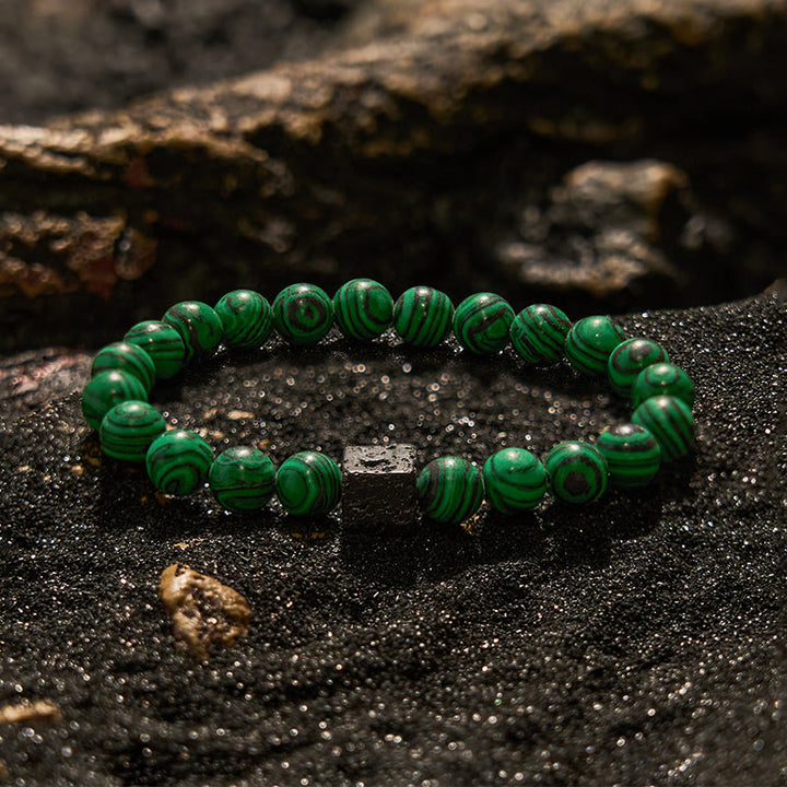 Braccialetto di perline in pietra lavica e malachite Olivenorma