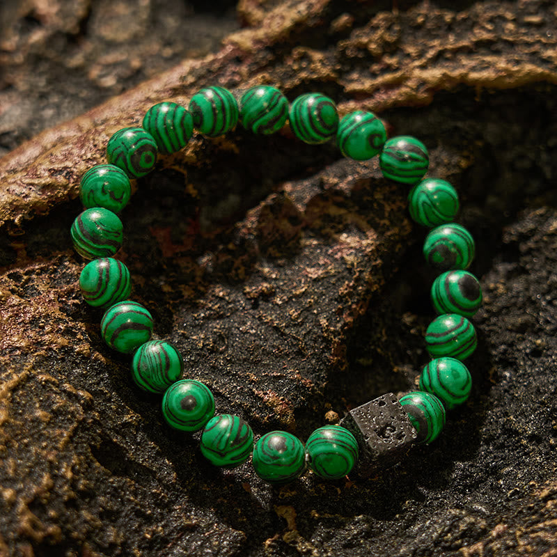 Braccialetto di perline in pietra lavica e malachite Olivenorma