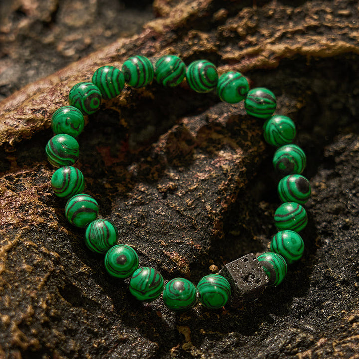 Braccialetto di perline in pietra lavica e malachite Olivenorma