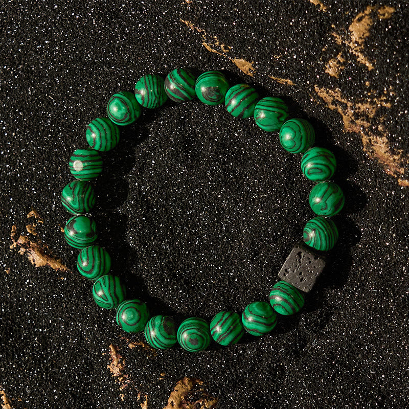 Braccialetto di perline in pietra lavica e malachite Olivenorma