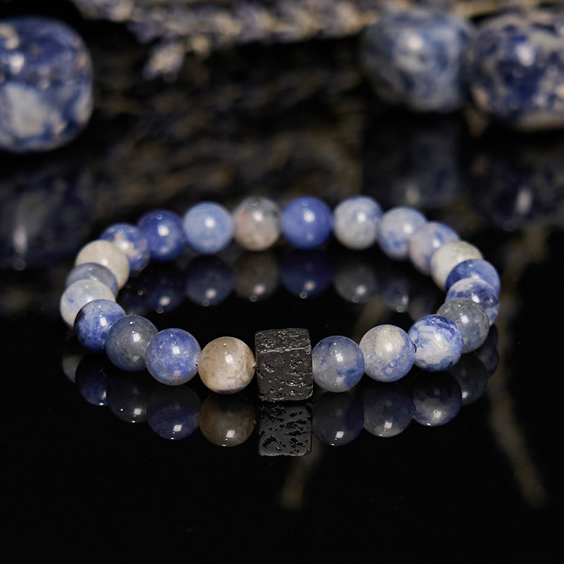 Bracciale di perline in sodalite blu con pietra lavica naturale Olivenorma
