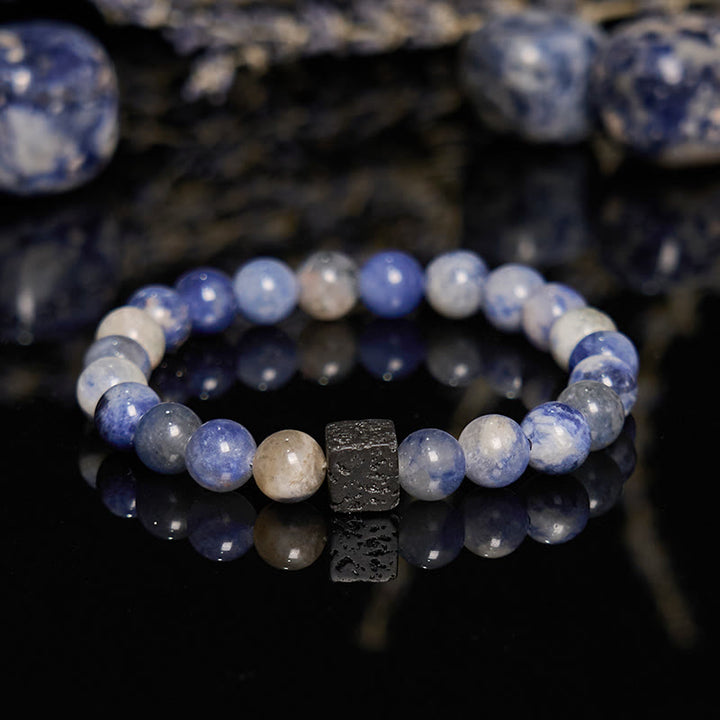 Bracciale di perline in sodalite blu con pietra lavica naturale Olivenorma