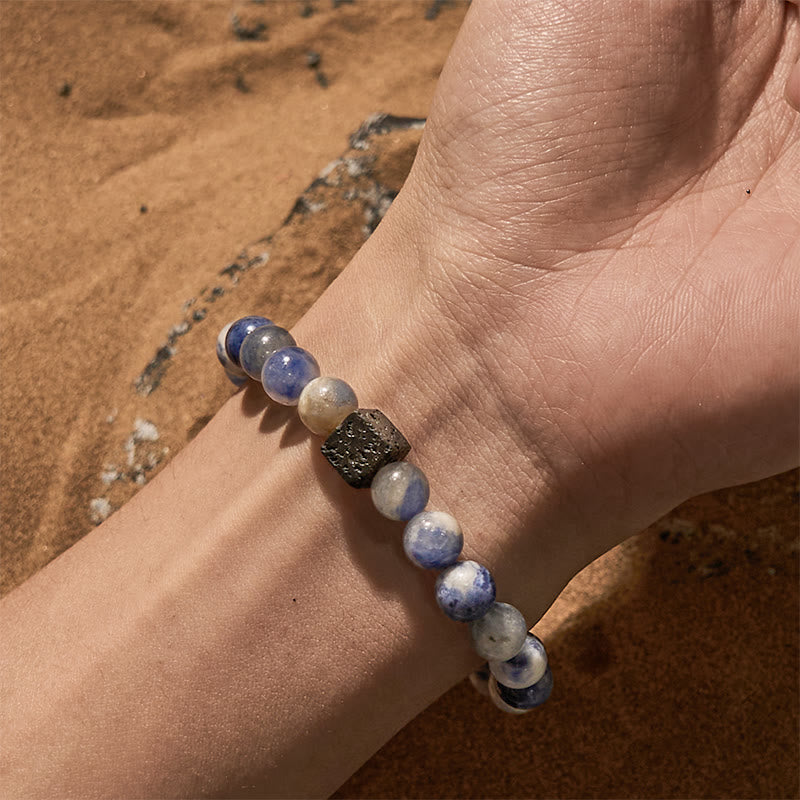 Bracciale di perline in sodalite blu con pietra lavica naturale Olivenorma