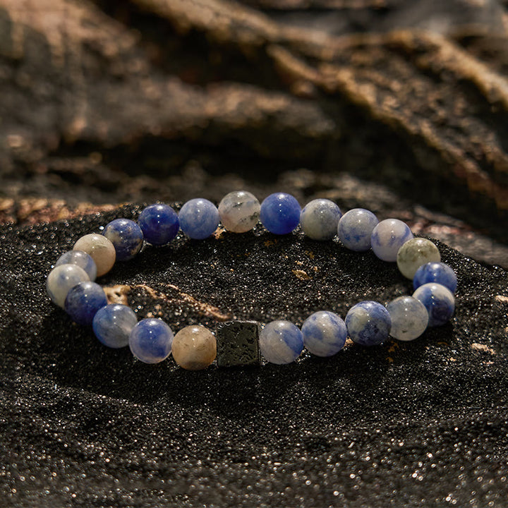 Bracciale di perline in sodalite blu con pietra lavica naturale Olivenorma
