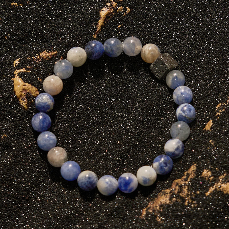 Bracciale di perline in sodalite blu con pietra lavica naturale Olivenorma