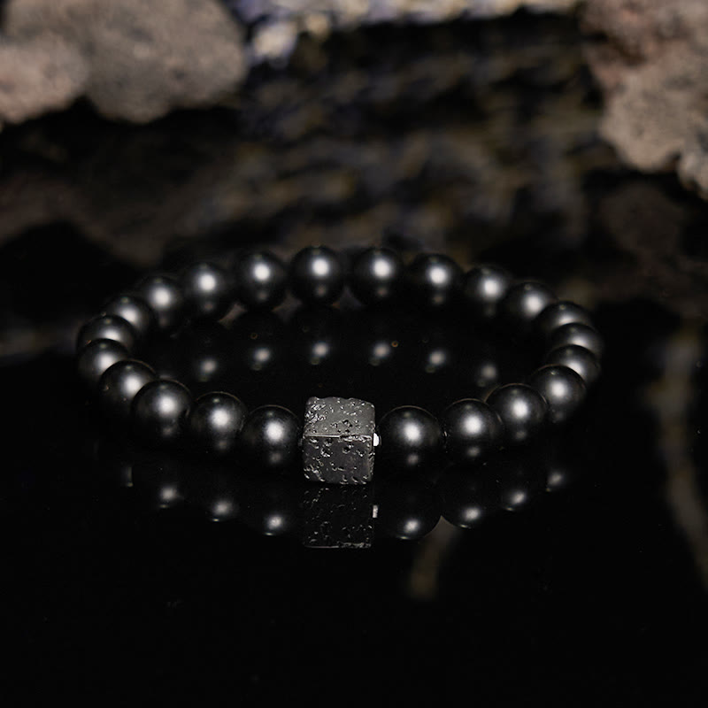 Bracciale Olivenorma in pietra lavica e onice nero da 8 mm