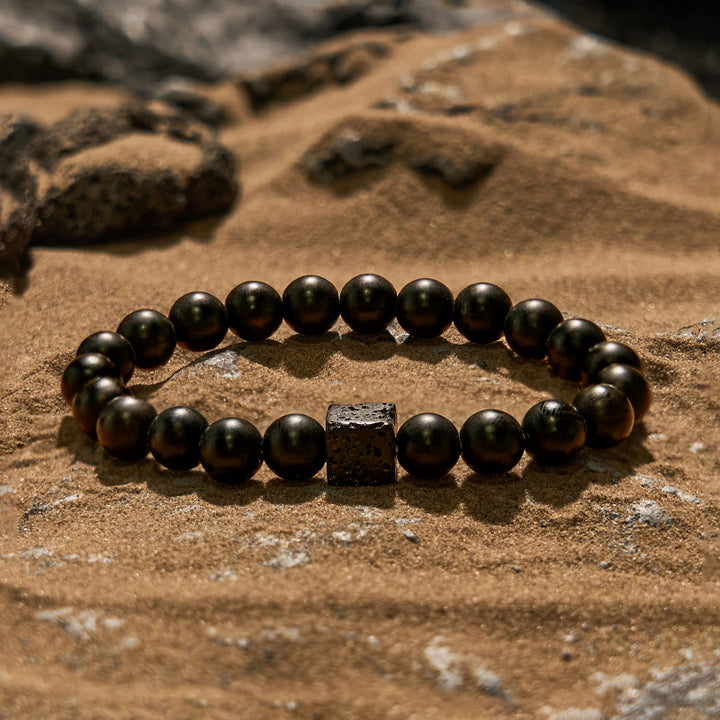 Bracciale Olivenorma in pietra lavica e onice nero da 8 mm