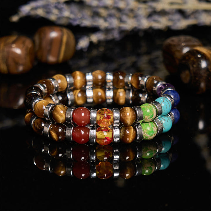 Braccialetto di perline chakra in occhio di tigre naturale Olivenorma