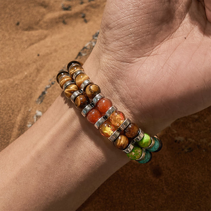 Braccialetto di perline chakra in occhio di tigre naturale Olivenorma