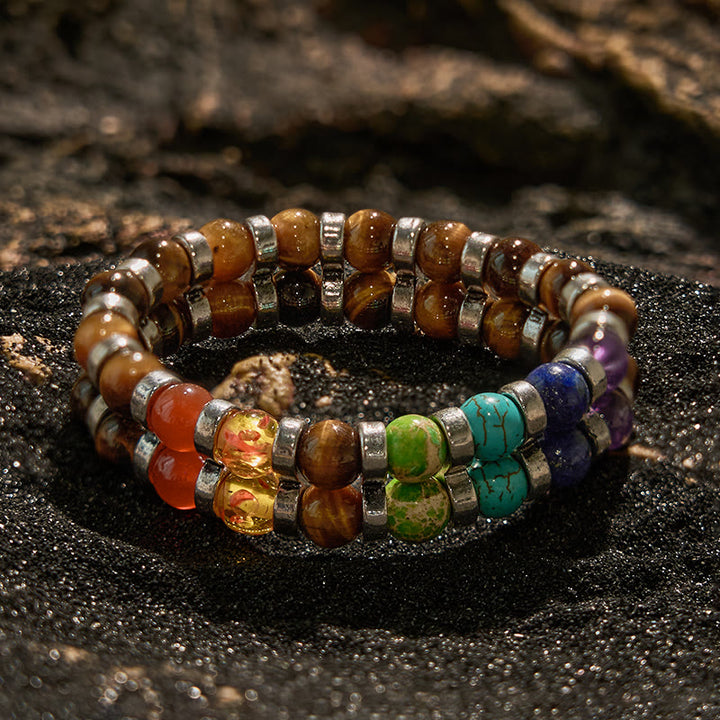 Braccialetto di perline chakra in occhio di tigre naturale Olivenorma