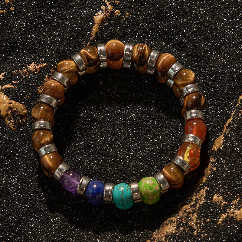 Braccialetto di perline chakra in occhio di tigre naturale Olivenorma