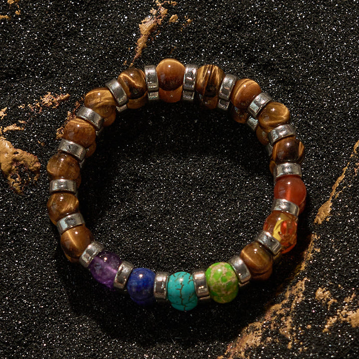 Braccialetto di perline chakra in occhio di tigre naturale Olivenorma