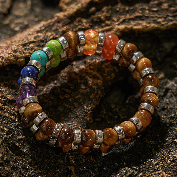 Braccialetto di perline chakra in occhio di tigre naturale Olivenorma