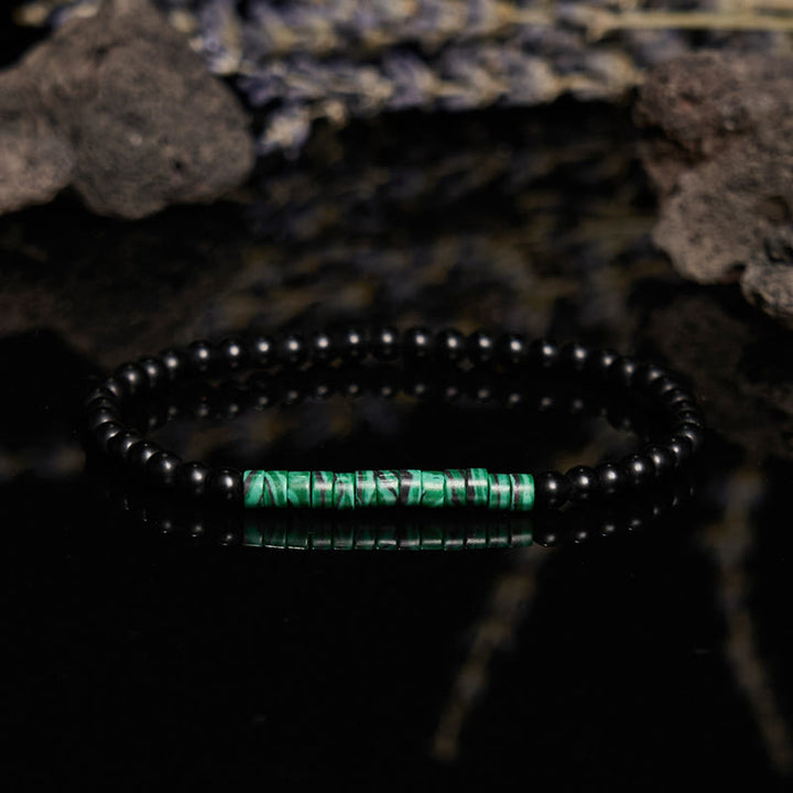 Braccialetto di perline di ossidiana e malachite con perline a rullo Olivenorma