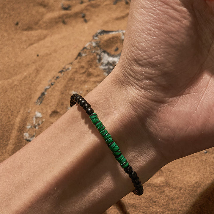 Braccialetto di perline di ossidiana e malachite con perline a rullo Olivenorma