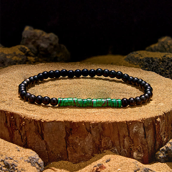 Braccialetto di perline di ossidiana e malachite con perline a rullo Olivenorma