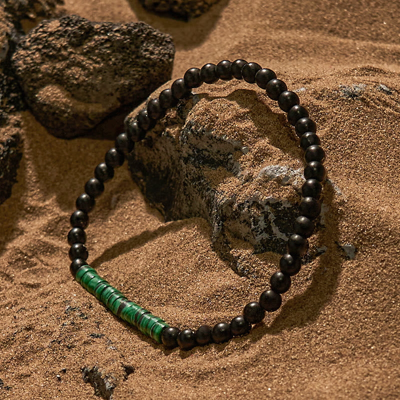 Braccialetto di perline di ossidiana e malachite con perline a rullo Olivenorma