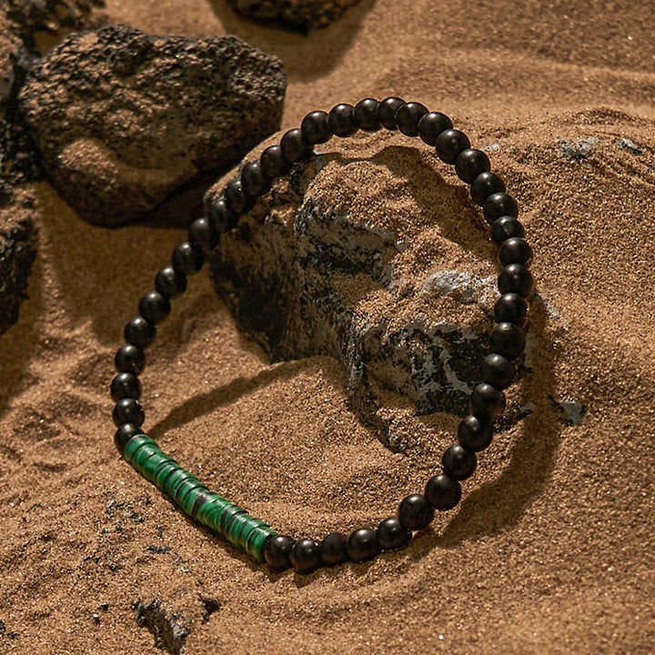 Braccialetto di perline di ossidiana e malachite con perline a rullo Olivenorma
