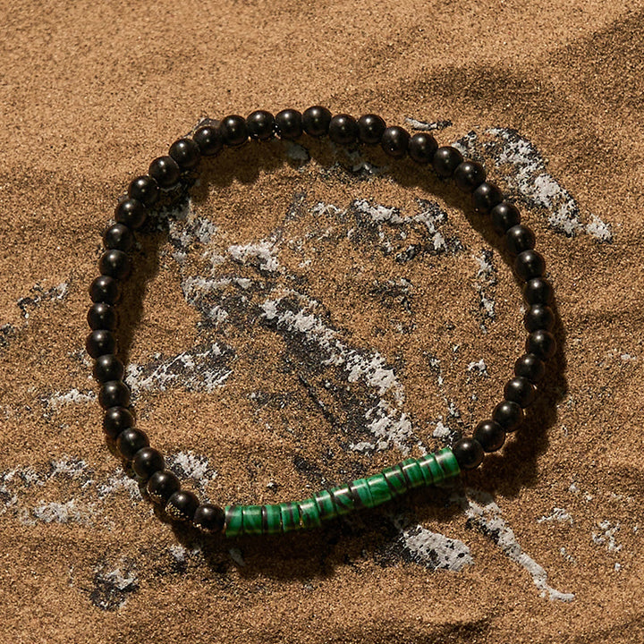 Braccialetto di perline di ossidiana e malachite con perline a rullo Olivenorma