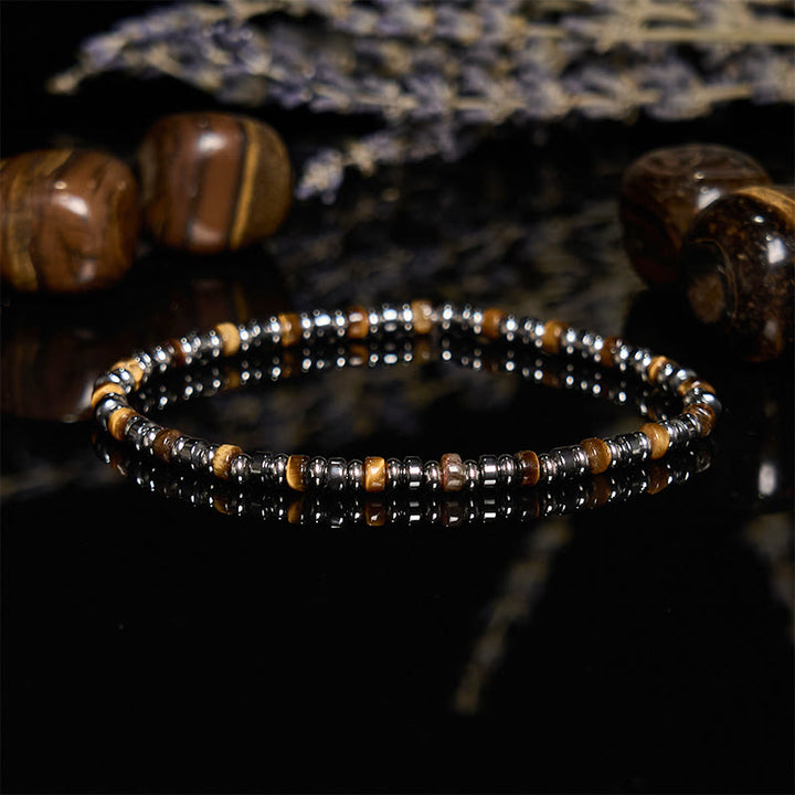 Braccialetto di perline di ematite con occhio di tigre e perline sul rullo Olivenorma