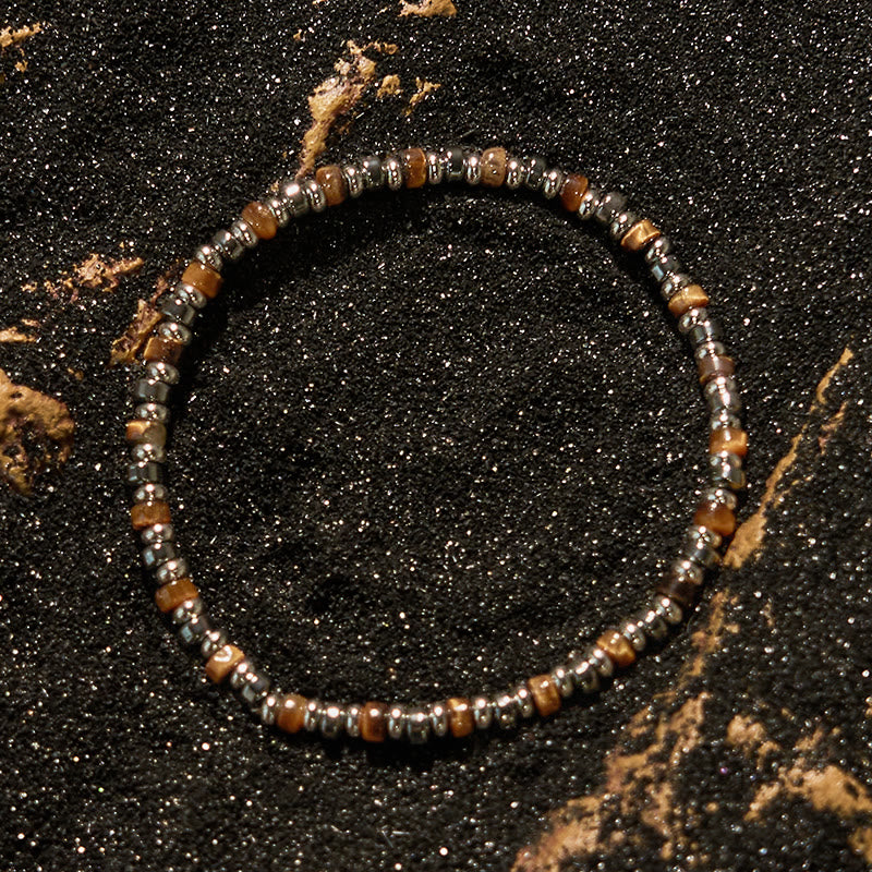 Braccialetto di perline di ematite con occhio di tigre e perline sul rullo Olivenorma