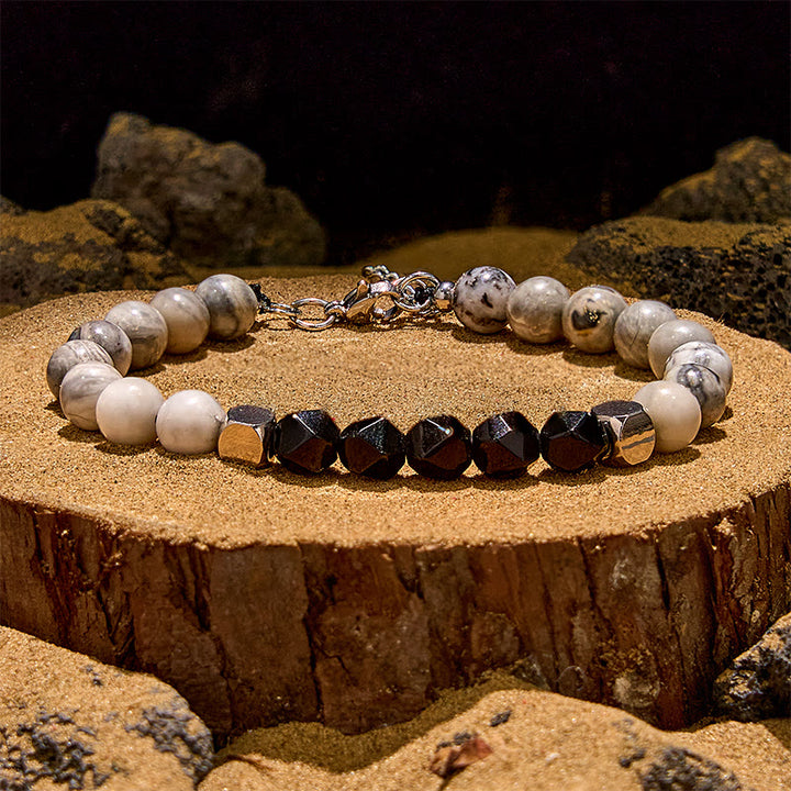 Bracciale Olivenorma in onice nero sfaccettato e diaspro grigio