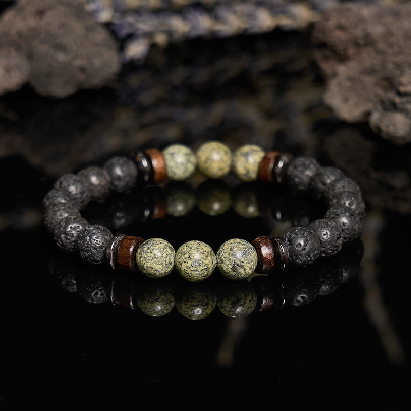 Bracciale di perline in pietra lavica serpentina naturale Olivenorma