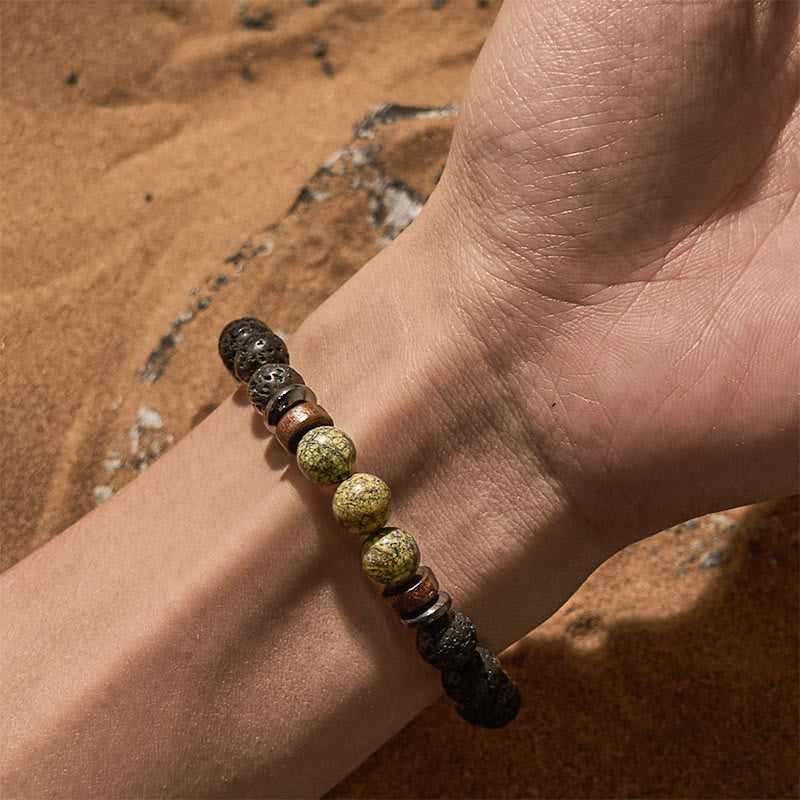 Bracciale di perline in pietra lavica serpentina naturale Olivenorma