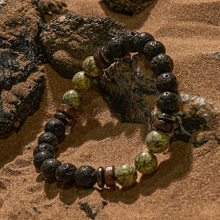 Bracciale di perline in pietra lavica serpentina naturale Olivenorma