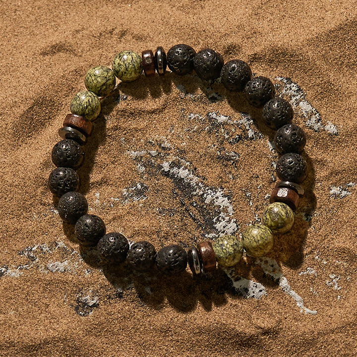 Bracciale di perline in pietra lavica serpentina naturale Olivenorma