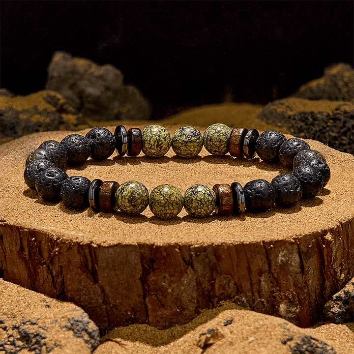 Bracciale di perline in pietra lavica serpentina naturale Olivenorma