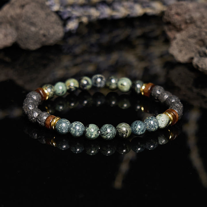 Bracciale di perline in pietra lavica turchese africano Olivenorma