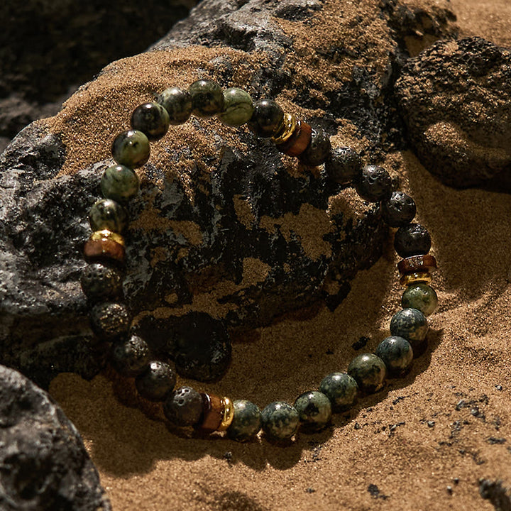 Bracciale di perline in pietra lavica turchese africano Olivenorma