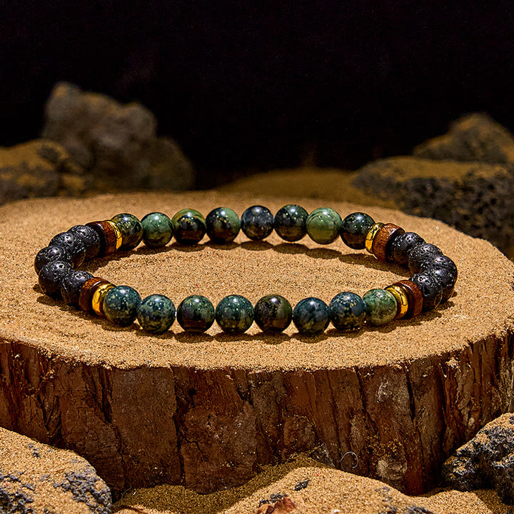 Bracciale di perline in pietra lavica turchese africano Olivenorma