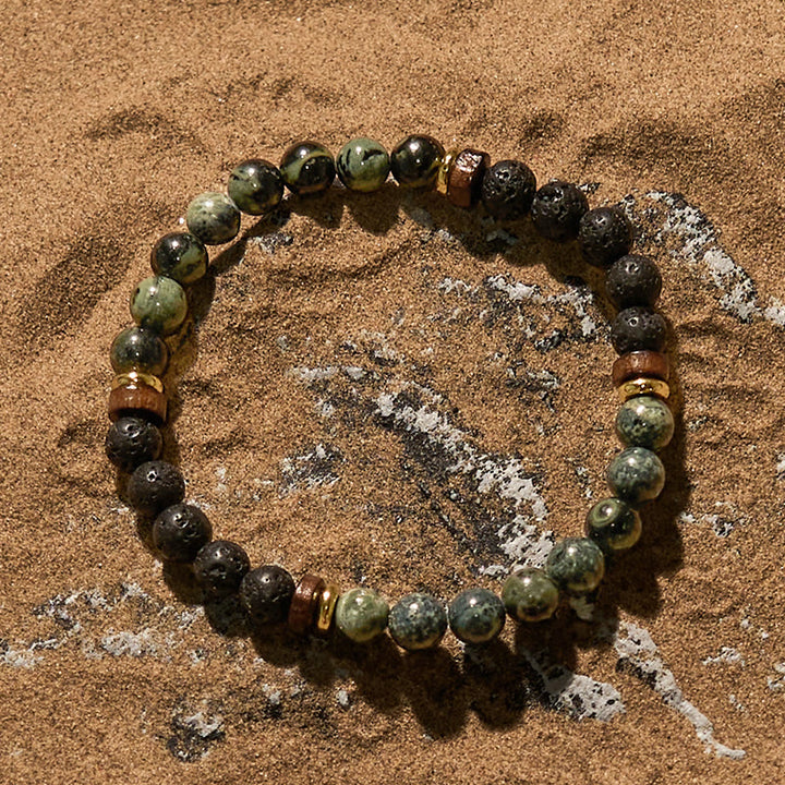 Bracciale di perline in pietra lavica turchese africano Olivenorma