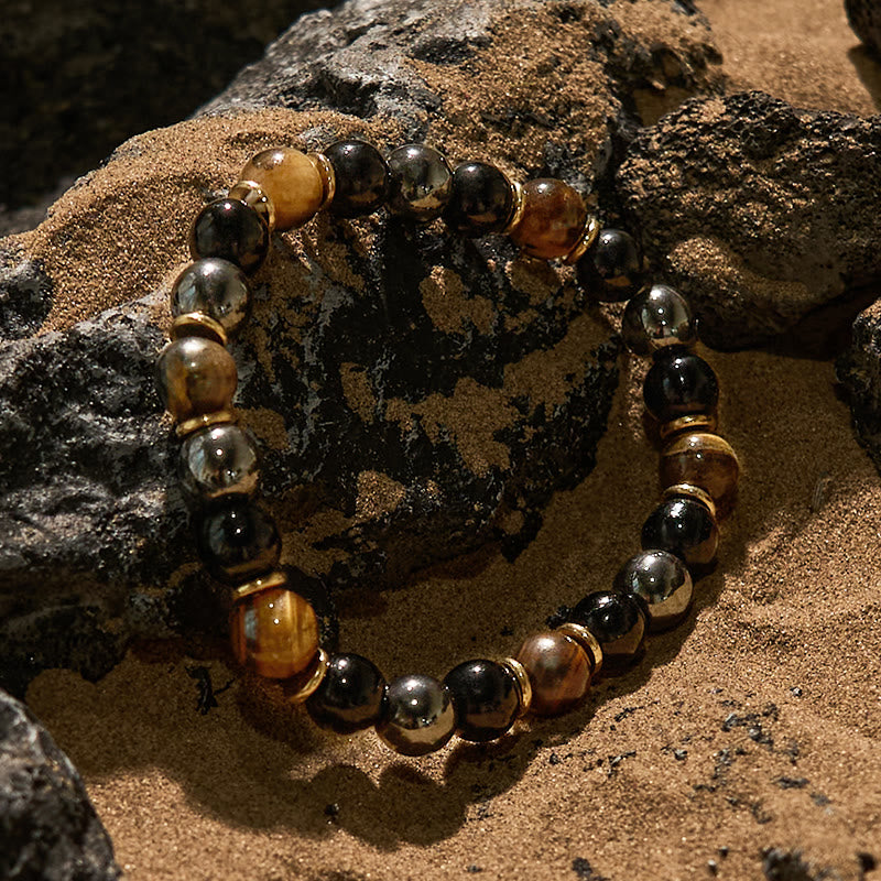 Bracciale Olivenorma con perline in ematite e occhio di tigre in ossidiana da 8 mm