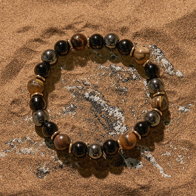 Bracciale Olivenorma con perline in ematite e occhio di tigre in ossidiana da 8 mm