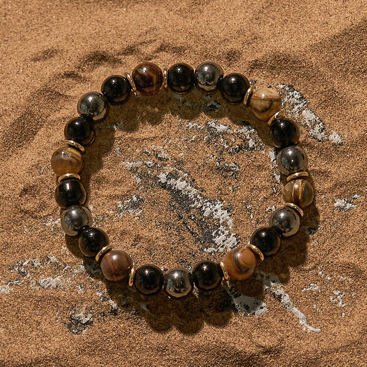Bracciale Olivenorma con perline in ematite e occhio di tigre in ossidiana da 8 mm