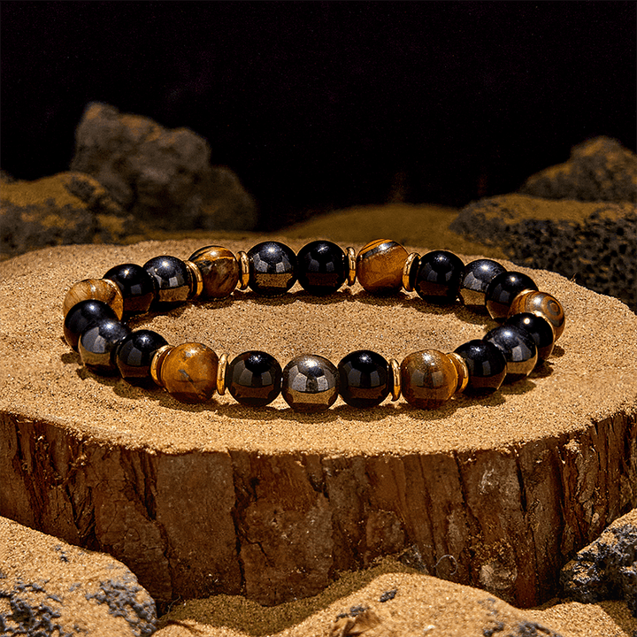 Bracciale Olivenorma con perline in ematite e occhio di tigre in ossidiana da 8 mm