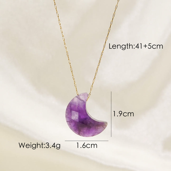 Collana con ciondolo a forma di luna con taglio a cristallo naturale Olivenorma 