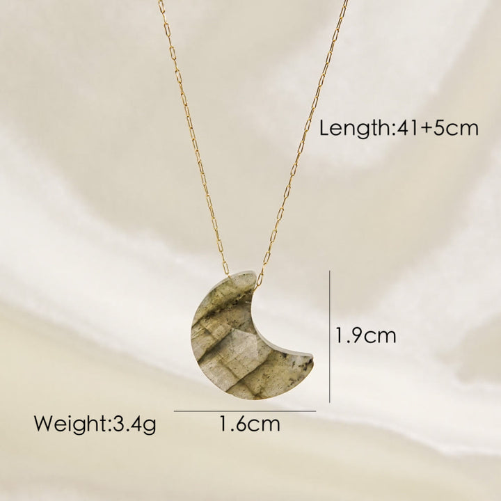 Collana con ciondolo a forma di luna con taglio a cristallo naturale Olivenorma 
