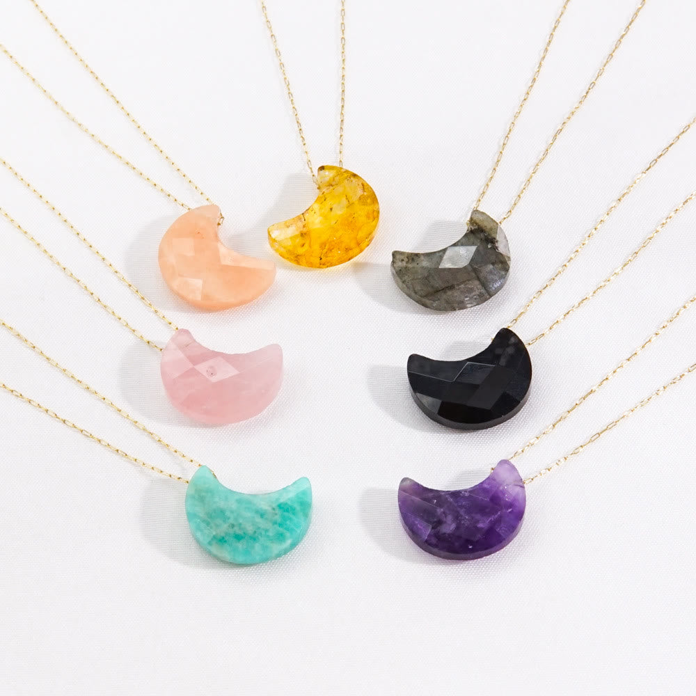 Collana con ciondolo a forma di luna con taglio a cristallo naturale Olivenorma 